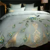 60年代エジプトの綿の東洋の刺繍の高級寝具セット孔雀パターンクイーンキングサイズ4 / 6pcs羽毛布団カバーベッドシートピローT200706