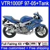 الجسم + خزان للHONDA SuperHawk VTR1000F 97 98 99 00 01 05 56HM.60 VTR1000 F VTR 1000 F 1000F 1997 1998 1999 2000 2001 Fairings للمصنع الأزرق