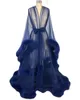 Damska szata futrzana Custom Made miękka marszczona długie rękawy tiulowa piżama sukienki ciążowe seksowne sukienki na przyjęcie bielizna nocna szlafroki