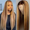 Ishow 13x6 Transparent Frontal Human Hair Wigs Highlight P4/27 Straight Omber Pre-Plucked Lace Front Wig