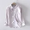 Men's 100% pure linen longsleeved shirt men brand clothing men shirt S3XL 5 colors solid white shirts men camisa shirts mens T200319