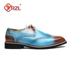 YRZL New Dress Shoes Herr Brittisk stil Blå Business Brogue Läderskor Bröllopsfest Skor Plus Size 48 220315