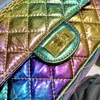 세련된 인어 ji 화려한 순수한 가죽 디너 가방 레이저 가죽 감각 체인 가방 와일드 19cm 트렌드 싱글 숄더백 핸드백 222o