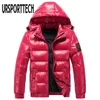 Bright Leather Winter Men's Jacket Casual Parka Outwear Waterproof Thicken Warm Stand Collar Outwear Coat Men Clothing 201128