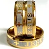 New 30pcs Etched JESUS CROSS Stainless Steel Ring 316L Wide 6mm Gold Religious Comfort Fit Band Quality Ring Mens Womens Jewelry Lot