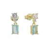Geometric Fashion Jewelry White Round Light Blue Square Cubic Zirconia Cz Drop Charm Earrings 925 Sterling Silver for Women331M