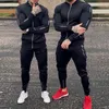 Survêtement Hommes Zipper Stripe Vestes Deux Pièces Ensemble Sweat JacketPants Gym Fitness Sportswear Costume Jogging Vêtements 201204