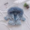 곰 지도자 어린이 겨울 따뜻한 파카 2020 새로운 패션 데님 외부웨어 후드 재킷 여자 두꺼운 옷 코트 2 6 년