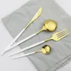 24Pcs Pink Gold Dinnerware 18/10 Stainless Steel Cutlery Knives Forks Spoons Dinner Kitchen Tableware Silverware Set 201128