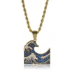 Colliers de pendentif La grande vague au large de Kanagawa Iced Out Collier Menswomen Colorful Zirconia Hip Hop Gold Color Charm Chains