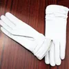 Guanti lussuosi guanti guanti di pelle di pecora modelli femminili bianchi elastici elastici in coda di foderatura del braccio meteo