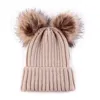 두 족장 모피 니트 겨울 모자 여성 pom poms faux fur beanie 모자 여자 여자 귀여운 양모 따뜻한 모자 고로 보닛 femme223q