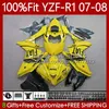 100٪ Fit OEM هيكل السيارة ل Yamaha Moto YZF-R1 YZF-1000 YZF R 1 لمعان الأصفر 1000 CC 07-08 الجسم 91NO.43 YZF R1 1000CC YZFR1 07 08 YZF1000 2007 2008 حقن العفن كيت