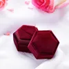 Kuololit 5pc/lote Velvet Hexágon Jewelry Boxes para mulheres Caixas de anel azul verde vermelho rosa para noivado de casamento Presente de noiva Novo T200808