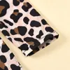 Outono crianças conjuntos de roupas crianças leopardo impresso manga longa topo + bowknot pérola renda malha saia curta 2 pçs/sets menina terno m2867