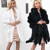 Kvinnors Fur Faux Party Lace Pttchwork Coat Elegant Capes 2021 Imitation Warm Jacket Lång Shawl Cloak Cardigan Overcoat Outwear