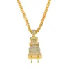 Mens Iced Out Bling Bling Plug Pendant Necklace Gold Silver Color Charm Micro Pave Full Rhinestone Hiphop Jewelry 200928277p