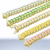 Iced Out Women Hip Hop Cuban Chain Armband Bangle With Yellow Pink Green Blue Emamel Rainbow Wedding Party Armband Jewelry193V