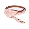 Adjustable PU Material Dog Collar Leash Set Fashion Flower Pattern Scarf Style Lace Cloth For Medium Small Dogs Leash 3 Colors 201125