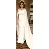 Prom Mermaid Modest White Mother of the Bride Dresses with Cape 2021 Arabic Gold Appliques Sweep Train Special Ocn Party Dress AL7513