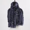 New Arrival Long Style Women 100% Natural Scarves Winter Warm Lady Real Rex Rabbit Mufflrs Knitted Fur Scarf 201018