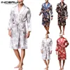 Stylish Mens Robe Long Sleeves Bathrobe Silk Kimono Lucky Dragon Print Pajamas Night Dressing Gown Masculina Bathrobe Homewear1