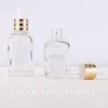 Transparent Clear 20ml Essential Oil Square Dropper Bottle 10ml 30ml 50ml Glass Serum Bottles with Gold Cap for Cosmetic