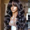 Fringe Wig Human Hair Pruiken met een pony Volledige machine gemaakt Braziliaanse lichaamsgolf pruik natuurlijke mensenharen voor vrouwen gluueless remy