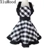 XiuMood Woman's Apron For Home Kitchen Cooking Dining Accessory Black And White Buffalo Plaid Retro Full Aprons Bib Y200103
