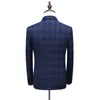 Costume pour hommes ensemble affaires robe de mariée formelle marié BlueTuxedo coupe ajustée Double boutonnage grille costume masculin ensemble hommes (veste + pantalons + gilet)