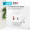 US / EU / UK 플러그 USB 충전기 QC3.0 유형 C PD 20W 벽 패스트 충전 전화 충전기 어댑터 아이폰 13 8 6