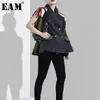 [Eam] 새로운 봄 가을 옷깃 민소매 자수 스플 라이스 히트 컬러 느슨한 큰 크기 성격 조끼 여성 패션 QJ016 201102