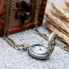 Neue Quarz Vintage neue kleine gravierte alte runde Taschenuhr Halskette Schmuck Pullover Kette Mode bronzefarbene Stahllünette