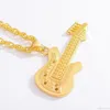 Music Guitar Pendant Necklace Two Tone Silver/Gold Color Mens Yellow gold guitar pendant Necklaces Hip Hop Jewelry