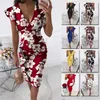 Летние платья с рюшами и цветочным принтом для женщин, элегантная модная одежда, вечерние платья миди с v-образным вырезом и рукавами-бабочками, Robe Femme 220210