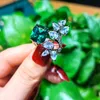 Cluster Rings Luxury Big Flower Zircon Ring For Women Green Crystal Blue Fusion Stone Adjustable Wedding Bridal Promise Fine Jewelry 2022