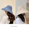 Sombreros de ala ancha de verano para mujer, sombrero de sol de lino y algodón de doble cara, elegante, grande, plegable, AntiUV, gorras planas flexibles para playa, Bob ZZ4898059356265B