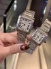 Klassiek Nieuw merk Vierkant Quartz Horloge Blauw Pin Roestvrijstalen Klok Diamant Rechthoek Horloge 25 20 mm