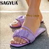 Terlik Kadın Sandalet Yaz Yeni Bohemian Flip Flop Açık Toe Flats Tasarımcı Klasik Slingback Yürüyüş Ayakkabıları Mujer Slaytlar 220309