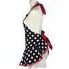 Schöne stilvolle Retro-Spitzen-Vintage-Flirty-Maid-Polka-Dot-Koch- und Küchenschürzen für Frauen, verstellbare Schürze mit Taschen Y200103