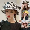 Coréen femmes hommes été coton seau chapeau lait vache motif Kawaii 3D corne de boeuf oreilles large bord crème solaire pêcheur casquette Y220301