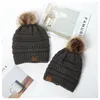 Kids Adults Pom Poms Beanies Knitted Hat Thick Warm Winter Hat Soft Stretch Cable Knit Wool Hats Skullies Beanie Girl Ski Caps Party Masks