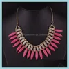 Pendant Necklaces & Pendants Jewelry Women Fashion Turquoise Necklace Bohemian Choker Chunky Statement Chain Rhinestone Fringe Bib Drop Deli