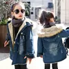 Winter meisjes lange denim jas plus parka tiener meisje bontkraag hooded jas herfst kinderen dikker bovenkleding 4 6 8 10 12 jaar LJ201017