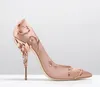 Pearl Pink Rose Gold Stain Gold Leaves Bridal Wedding Shoes Modest Fashion Eden High Heel Women Party Evening Dress Shoes241a