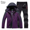 TRVLWEGO Combinaison de ski d'hiver Femme coupe-vent imperméable veste de snowboard pantalon extérieur super chaud 2 en 1 manteau de neige en polaire thermique 201203