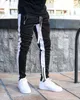 GODLIKEU Mens Jogging Pants Summer Winter Fitness Skinny Stretch Striped Black Running Trousers