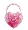 Petite fille ensemble de bijoux Party Favor collier de perles anneau de pince à cheveux avec coeur transparent boîte de rangement enfants semblant jouer habiller cadeau rose