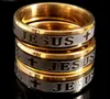 New 30pcs Etched JESUS CROSS Stainless Steel Ring 316L Wide 6mm Gold Religious Comfort Fit Band Quality Ring Mens Womens Jewelry Lot