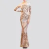 O-Neck Long-Sleeve Shinning Sequins Evening Dresses Sexig Backless Mermaid Party Gowns Maxi Elegant Multi Kvinna Robes Vestidos LJ201119